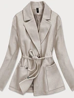 Voľný béžový krátky dámsky kabát (2727)