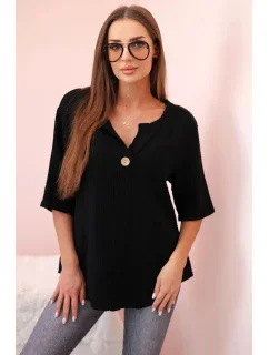 Dámska mušelínová košeľa s gombíkom čierna