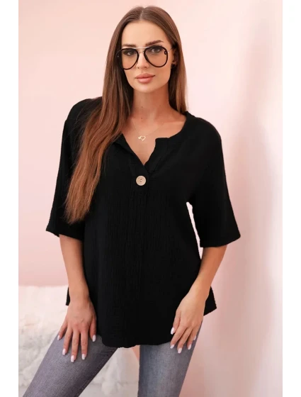 Dámska mušelínová košeľa s gombíkom čierna