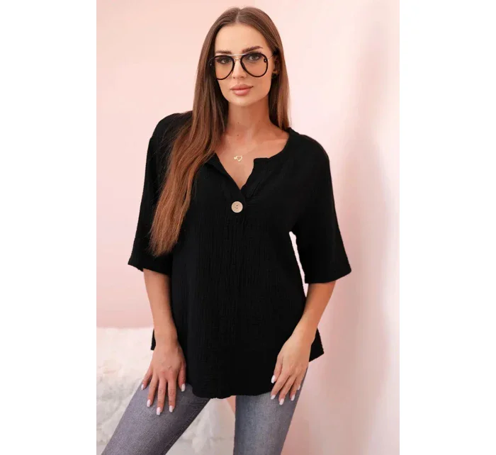 Dámska mušelínová košeľa s gombíkom čierna
