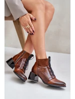 model 21677160 Kožené boty na podpatku zateplené hnědé - Zazoo