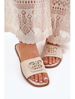 Płaskie Klapki Damskie Z Ozdobnym Detalem Beżowe Nenitta