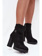 Ocieplane Botki Damskie Na Słupku Z Ozdobnym Paskiem Czarne Zayna Ocieplane Botki Damskie Na Słupku Z Ozdobnym Paskiem Czarne Zayna