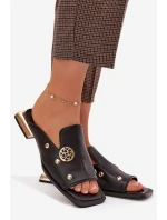 Kožené pantofle s zlatými ozdobami D&A model 22031927 Černé - S.Barski