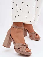 Dámské sandály na podpatku z imitace semiše tmavě béžové Rosetta