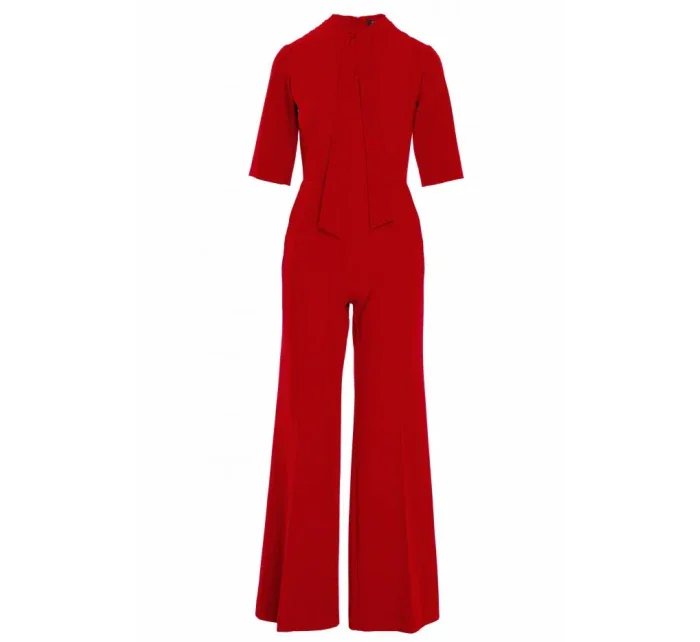 S243 Elegantný overal so zaväzovaním za krkom - červený