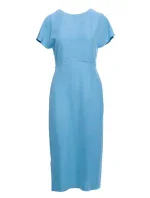 model 20966244 Tužkové šaty s rozparkem na boku nebesky modré - STYLOVE