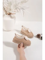 Detské snehové topánky s výšivkou a mašľou Daven - béžové Detské snehové topánky s výšivkou a mašľou Daven - béžové