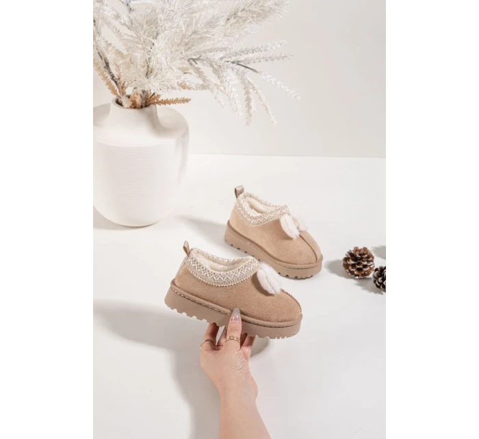 Detské snehové topánky s výšivkou a mašľou Daven - béžové Detské snehové topánky s výšivkou a mašľou Daven - béžové