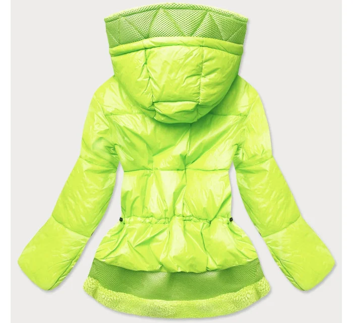 Neónovo žltá dámska krátka zimná bunda s kapucňou (JIN211)