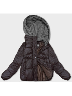 Hnedá dámska zimná bunda s látkovou kapucňou (B8213-14)