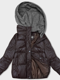 Hnědá dámská zimní bunda s látkovou kapucí (B8213-14)