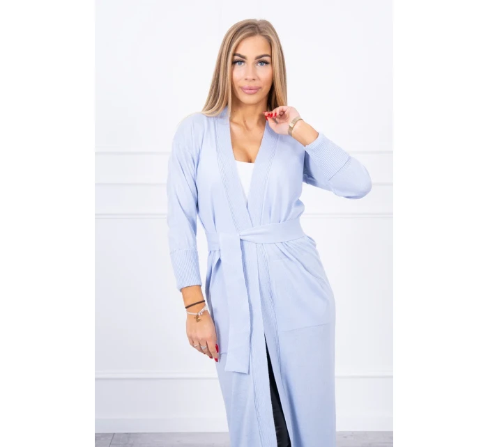 Sveter dlhý sveter viazaný v páse modrý