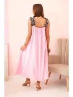 Dámske šaty bez ramienok s leopardou potlačou candy pink