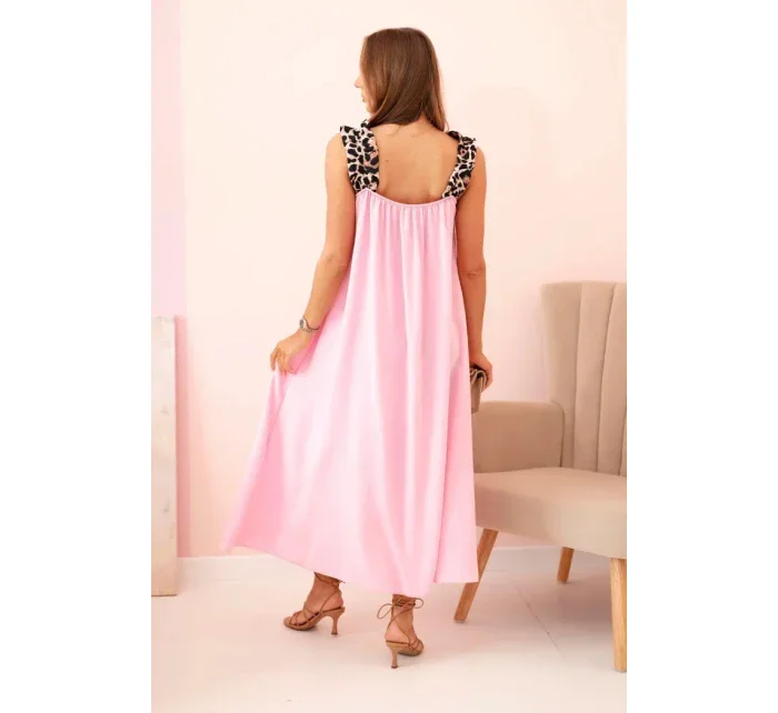 Dámske šaty bez ramienok s leopardou potlačou candy pink