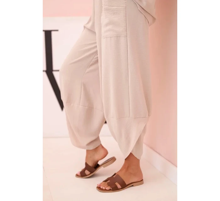 Komplet z viskózy halenka + kalhoty tmavě béžový Komplet z viskózy halenka + kalhoty tmavě béžový