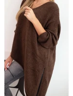 Plus veľkosť dámske vlnené asymetrické V-neck sveter Brown Plus veľkosť dámske vlnené asymetrické V-neck sveter Brown