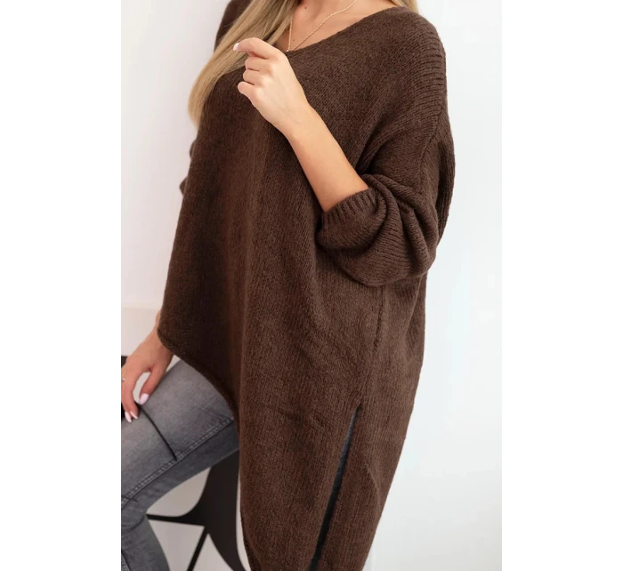 Plus veľkosť dámske vlnené asymetrické V-neck sveter Brown Plus veľkosť dámske vlnené asymetrické V-neck sveter Brown