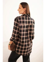 Dámská kostkovaná bavlněná košile s delším zadním dílem černá Dámská kostkovaná bavlněná košile s delším zadním dílem černá