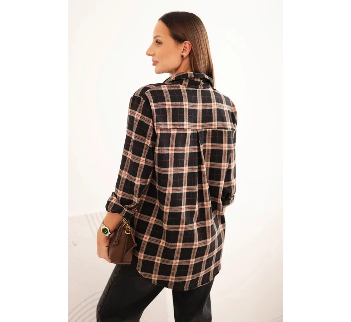 Dámská kostkovaná bavlněná košile s delším zadním dílem černá Dámská kostkovaná bavlněná košile s delším zadním dílem černá
