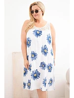 Dámské šaty Plus Size z viskózy s květinovým vzorem a krajkovým výstřihem bílé