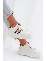 Dámské tenisky na platformě s přezkou Bílá leopardí vzor Palvessa Dámské tenisky na platformě s přezkou Bílá leopardí vzor Palvessa