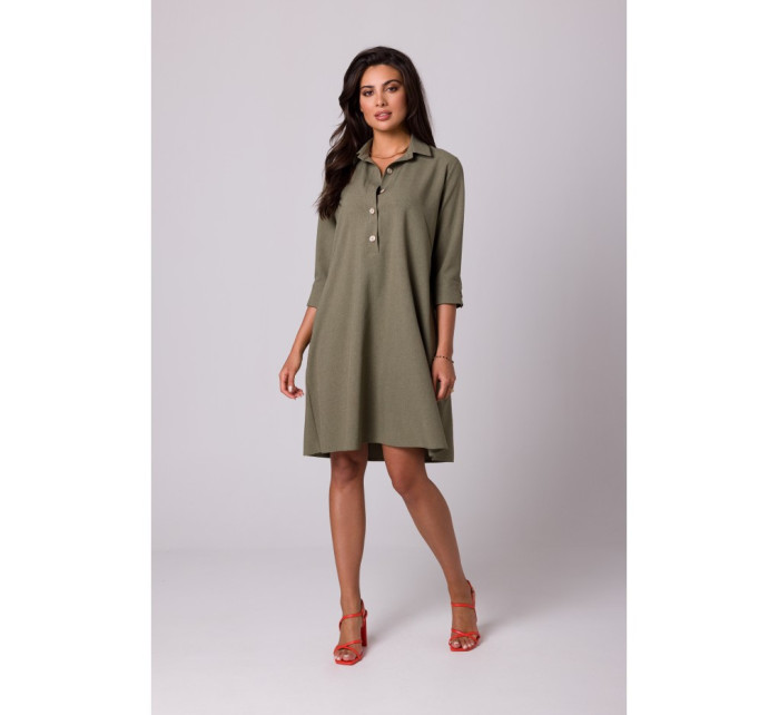 Dámske rozšírené košeľové šaty B257 olivové - BEwear