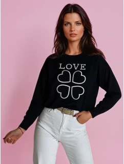 Dámsky sveter s potlačou CLOVER black FashionStreet MY2300