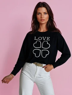 Dámsky sveter s potlačou CLOVER black FashionStreet MY2300