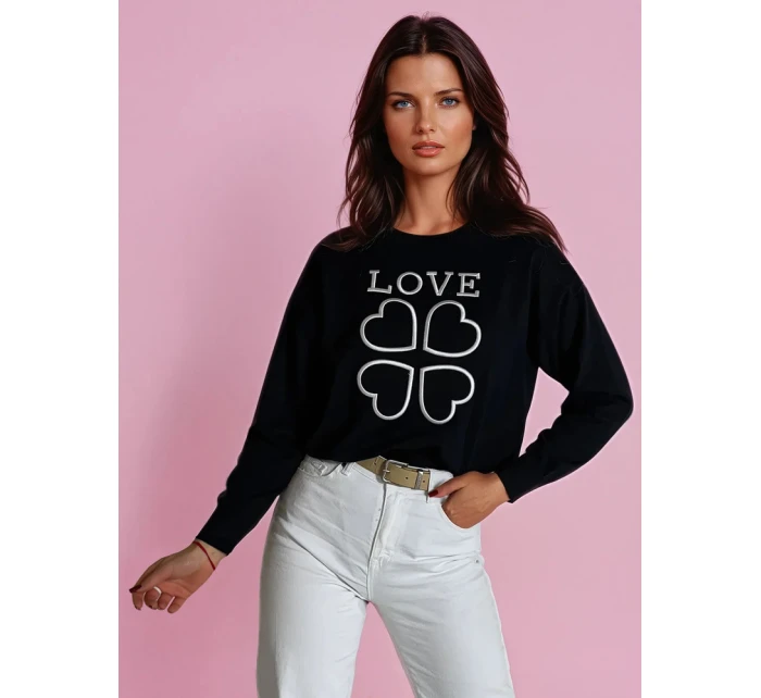 Dámsky sveter s potlačou CLOVER black FashionStreet MY2300