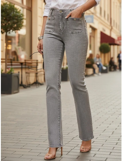 Dámské džíny s vysokým pasem a širokými nohavicemi šedé Dstreet model 21996075 - FashionStreet