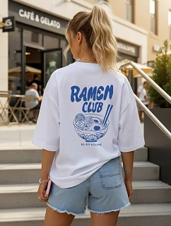Dámske tričko oversize s potlačou, biele, FashionStreet NX9506RY