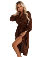 651-1 Midi šaty s gombíkmi a opaskom - čokoládové