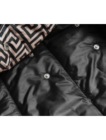 Čierno-béžová preložená obálková dámska bunda s kapucňou (B8040-1046)