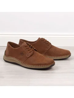 Pánské kožené polobotky M model 22008944 hnědé s ažurovým vzorem - Rieker