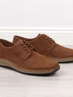 Kožené poltopánky Rieker M RKR528 hnedé s čipkovým vzorom