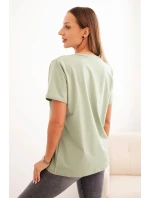 Dámská bavlněná blůza s výstřihem do V a krátkým rukávem tmavě mátová