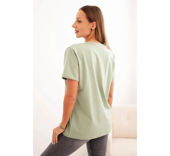 Dámská bavlněná blůza s výstřihem do V a krátkým rukávem tmavě mátová
