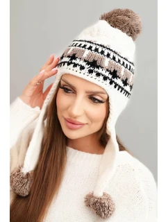 Dámská zimní vlněná čepice s ušima a ecru model 21750342 - K-Fashion