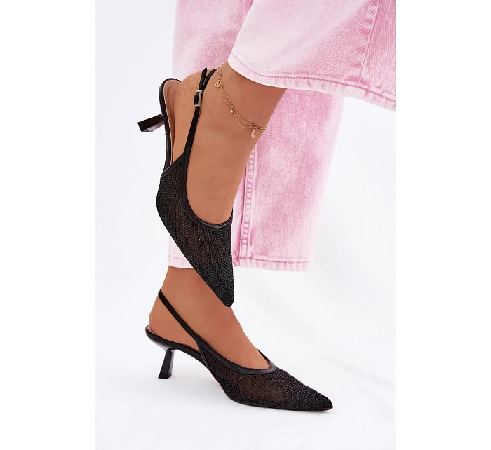 Síťové Sandály na Tenko Podpatku Černé Calora