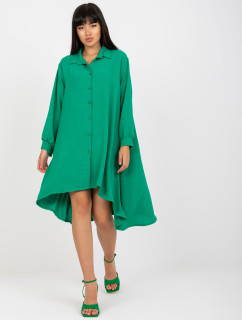 Zelené asymetrické košeľové šaty s dlhými rukávmi