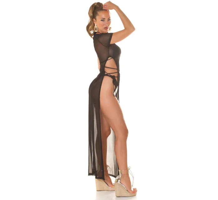 Dámske sexi plážové šaty zo sieťoviny s XXL rozparkom 210221 black - Koucla