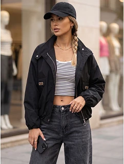 Dámska prechodná bunda typu bomber so stojáčikom, čierna, FashionStreet TY6023