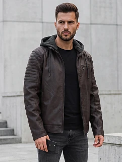 Kurtka męska skórzana ocieplana z kapturem brązowa model 22542412 - FashionStreet