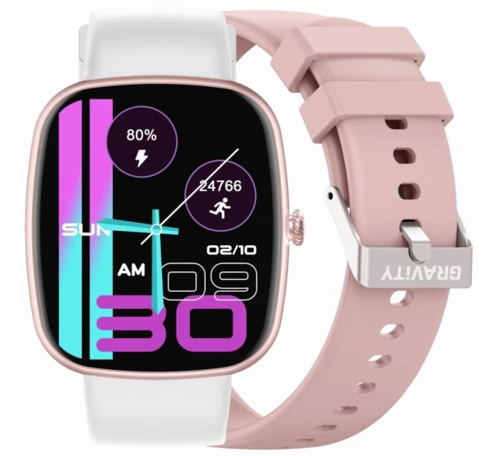 Dámske inteligentné hodinky GRAVITY GT18-2 Pink Silicone Strap + White Strap Dámske inteligentné hodinky GRAVITY GT18-2 Pink Silicone Strap + White Strap