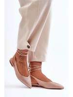 Wiązane Damskie Baleriny Zdobione Ćwiekami Beżowe Jange Wiązane Damskie Baleriny Zdobione Ćwiekami Beżowe Jange