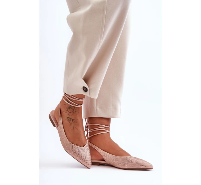 Wiązane Damskie Baleriny Zdobione Ćwiekami Beżowe Jange Wiązane Damskie Baleriny Zdobione Ćwiekami Beżowe Jange