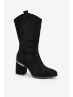 Ażurowe Kozaki Kowbojki Do Połowy Łydki S.Barski HY51-238 Czarne Ażurowe Kozaki Kowbojki Do Połowy Łydki S.Barski HY51-238 Czarne