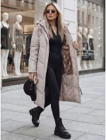 Dámska dlhá zimná prešívaná bunda v béžovej farbe FashionStreet TY5430 Dámska dlhá zimná prešívaná bunda v béžovej farbe FashionStreet TY5430
