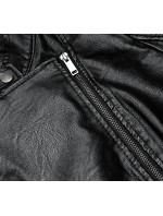 Čierna bunda ramoneska z ekokože so stojačikom (AX-805)